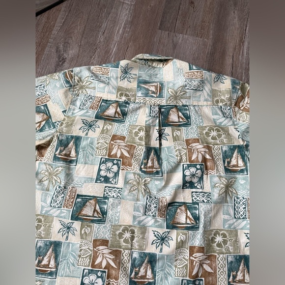 VTG Paradise Blue Hawaiian Shirt Short Sleeve Button Up Blue Brown Beige Size XL - Picture 9 of 9